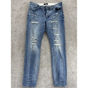 Neuw Denim Iggy Skinny Button-Fly Denim Jeans Men's 34x32 Blue Rip & Repair Wash